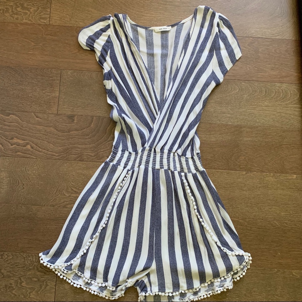 Small blue and white stripped romper